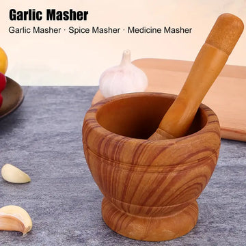 1pc, Premium Wooden Garlic Masher Pestle and Mortar Set
