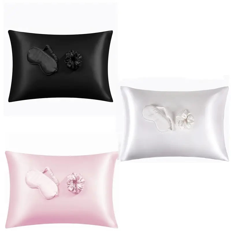 4-Piece Satin Pillowcase Set - Includes Eye Mask & Hair Tie