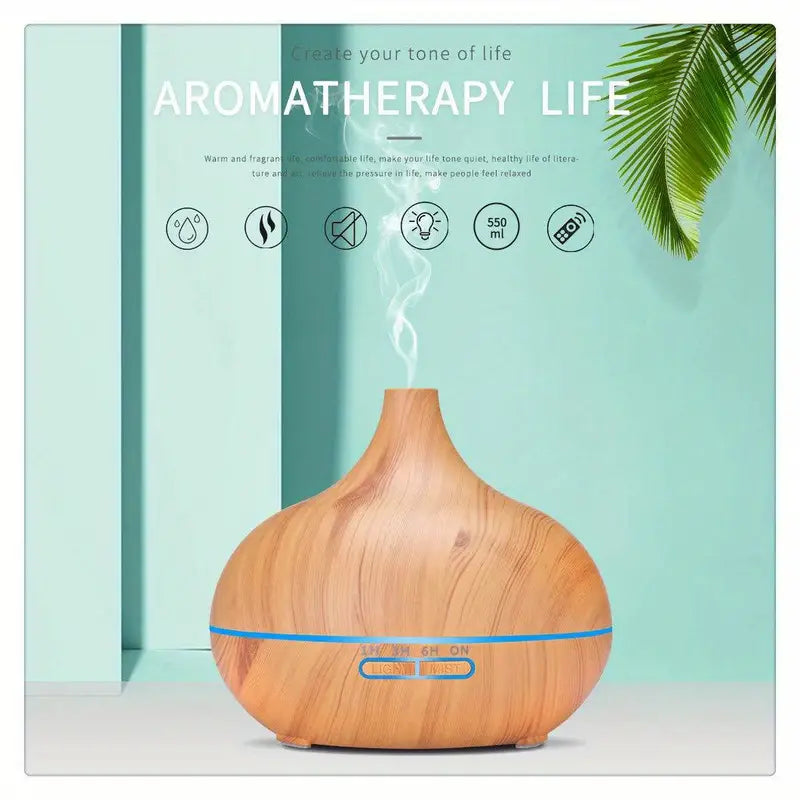 550ml Wood-Grain Aroma Diffuser - Large Room Cool Mist Humidifier