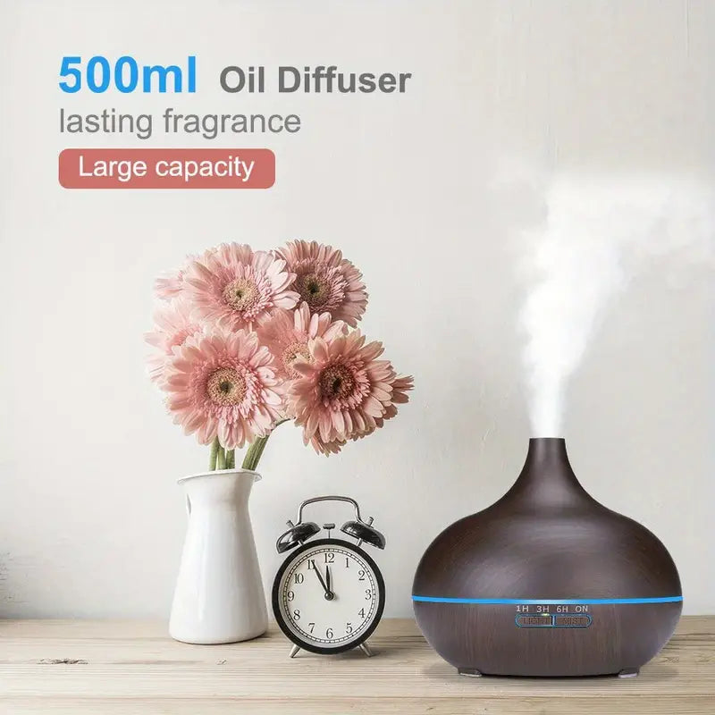 550ml Wood-Grain Aroma Diffuser - Large Room Cool Mist Humidifier