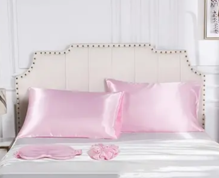 4-Piece Satin Pillowcase Set - Includes Eye Mask & Hair Tie