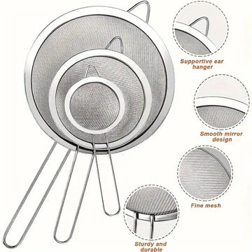 Stainless Steel Colanders Set of 3 - Fine Mesh Strainers