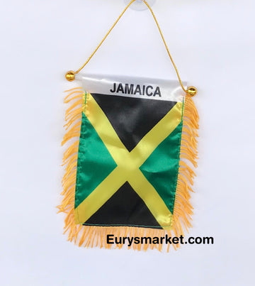 JAMAICA FLAG – REARVIEW MIRROR CAR JAMAICA FLAG PENNANT - [Eurysmarket]